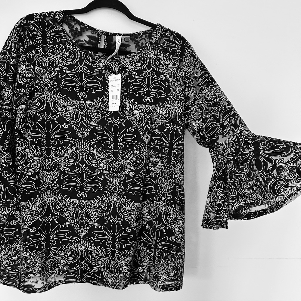 NWT - NY Collection Elegant Black and White Patterned Women's Top Size 1X